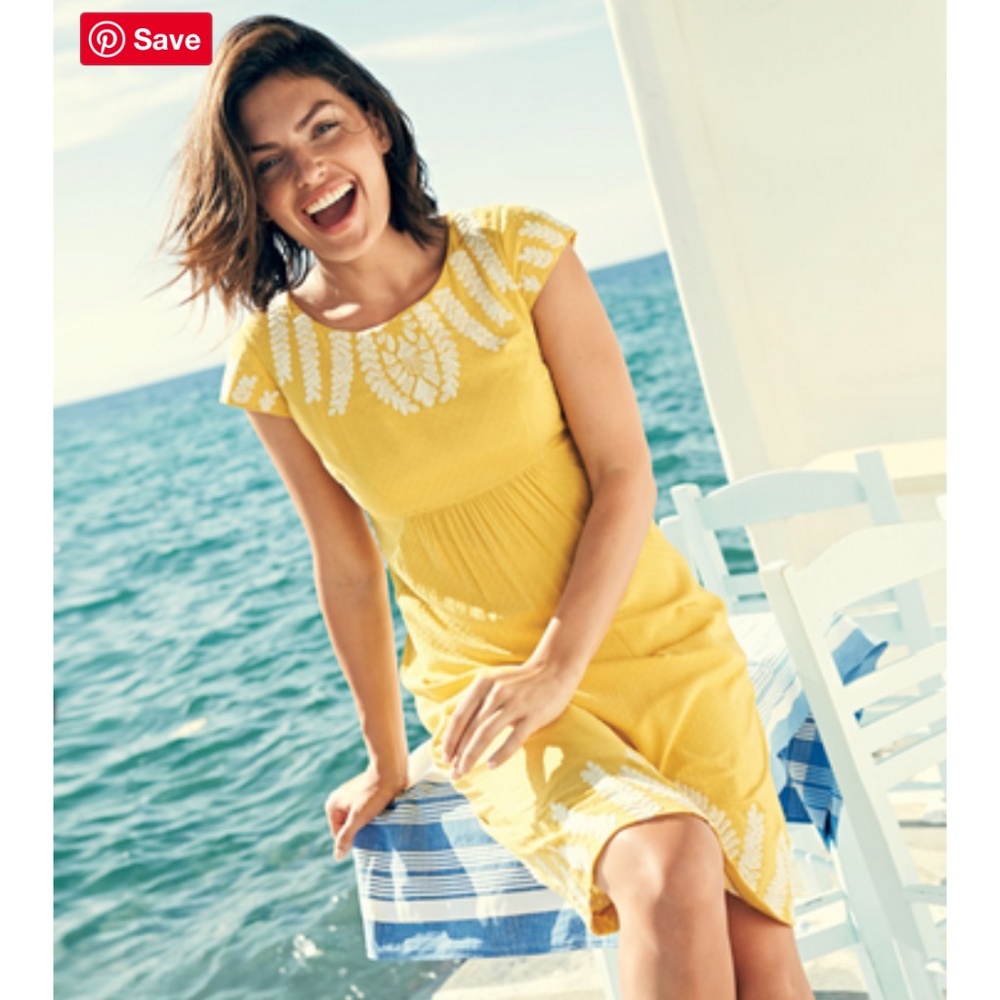 Boden Helena Yellow Embroidered Shift Dress Size 6
